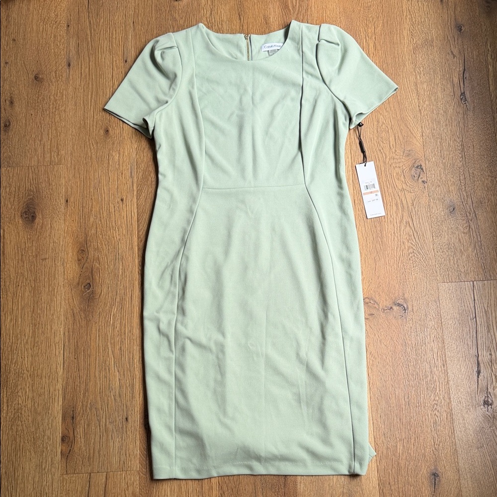 Calvin Klein Mint Green Short-Sleeve Midi Sheath Dress